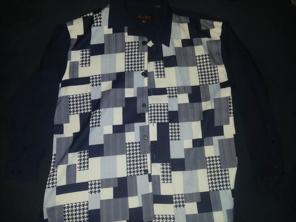 Vintage Bruno Conte Blue Striped Button Down Dress Shirt Sz 2xl